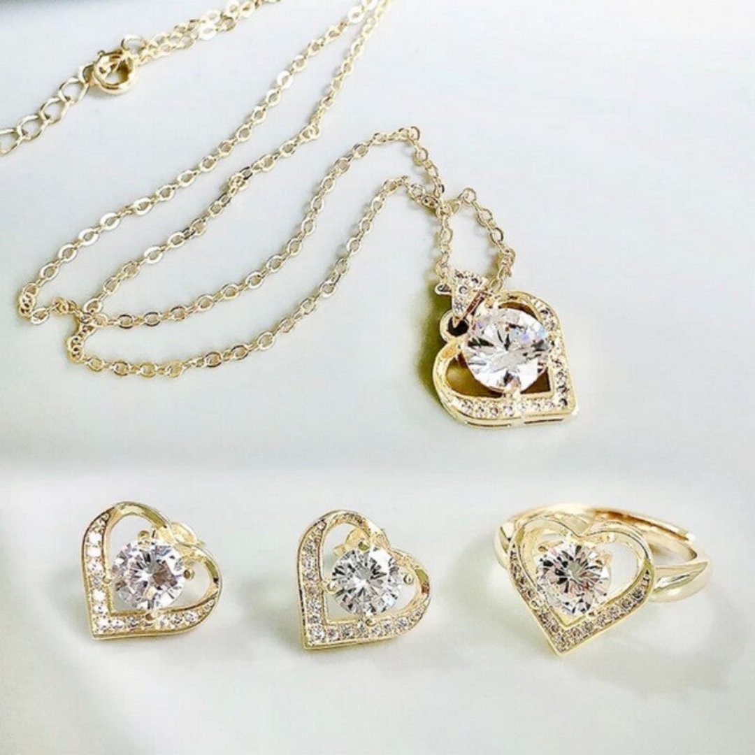 18K Gold-Plated Heart Crystal Set – Model 2
