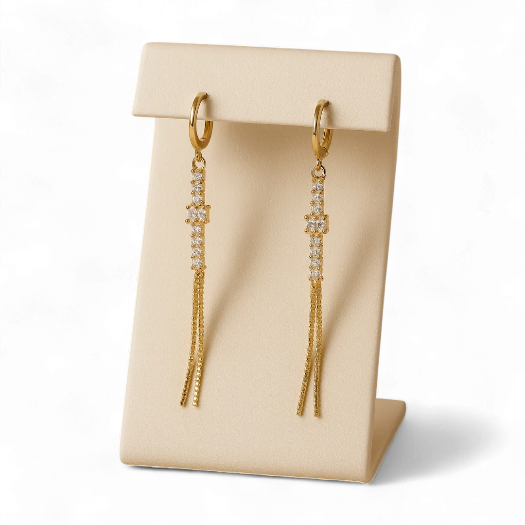 Gold Stone Tassel Drop Earrings