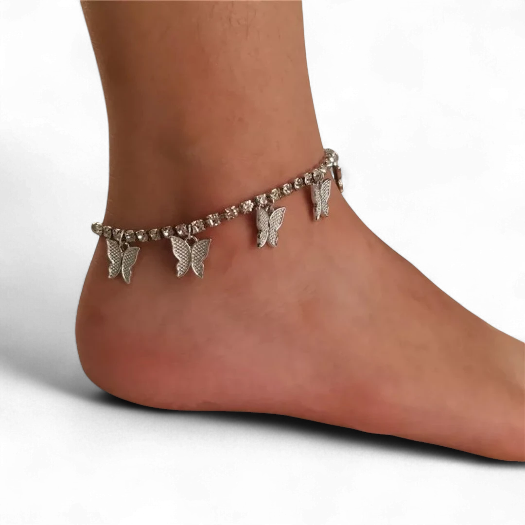 Rhinestone Crystal Butterfly Anklet