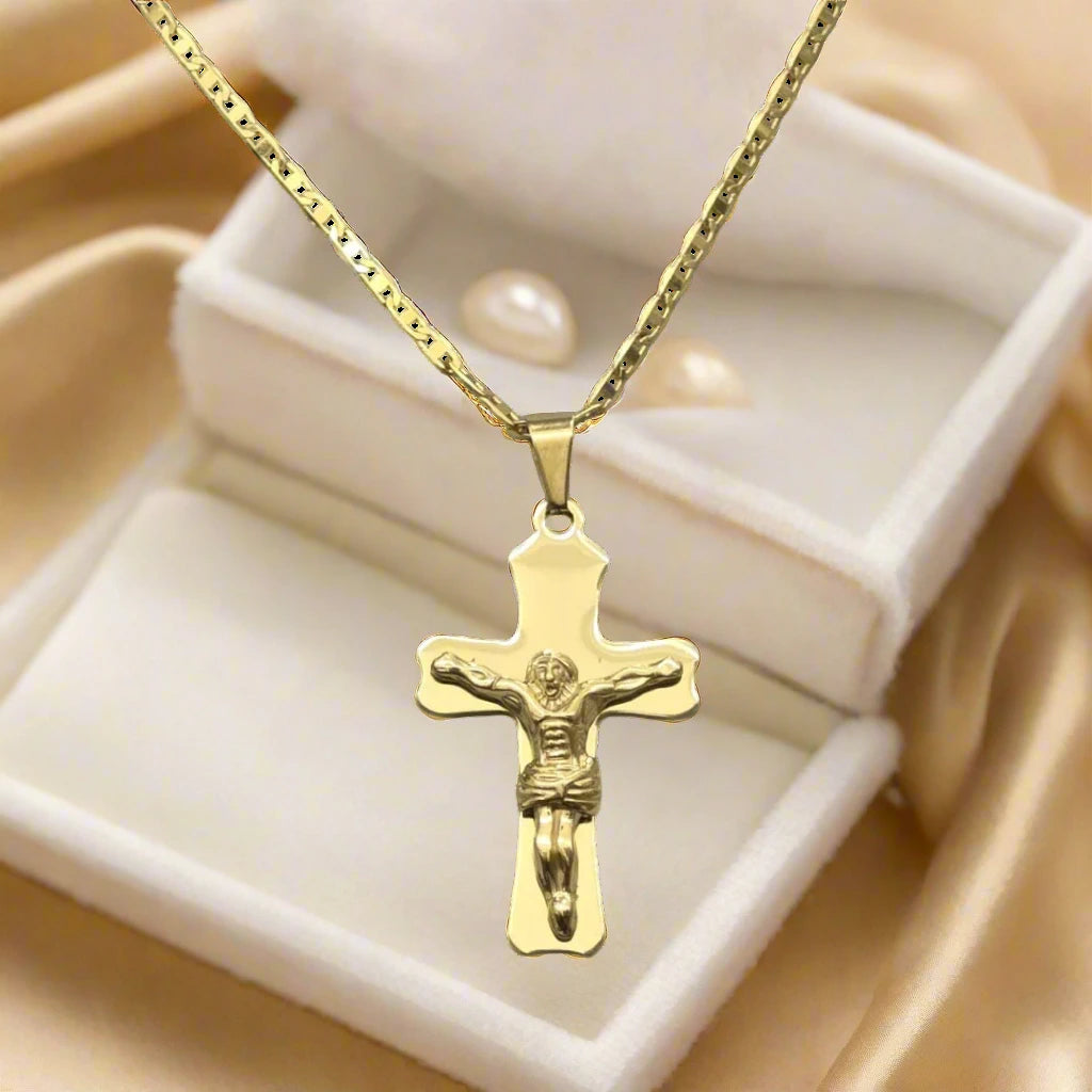 Gold Crucifix Cross Pendant Necklace