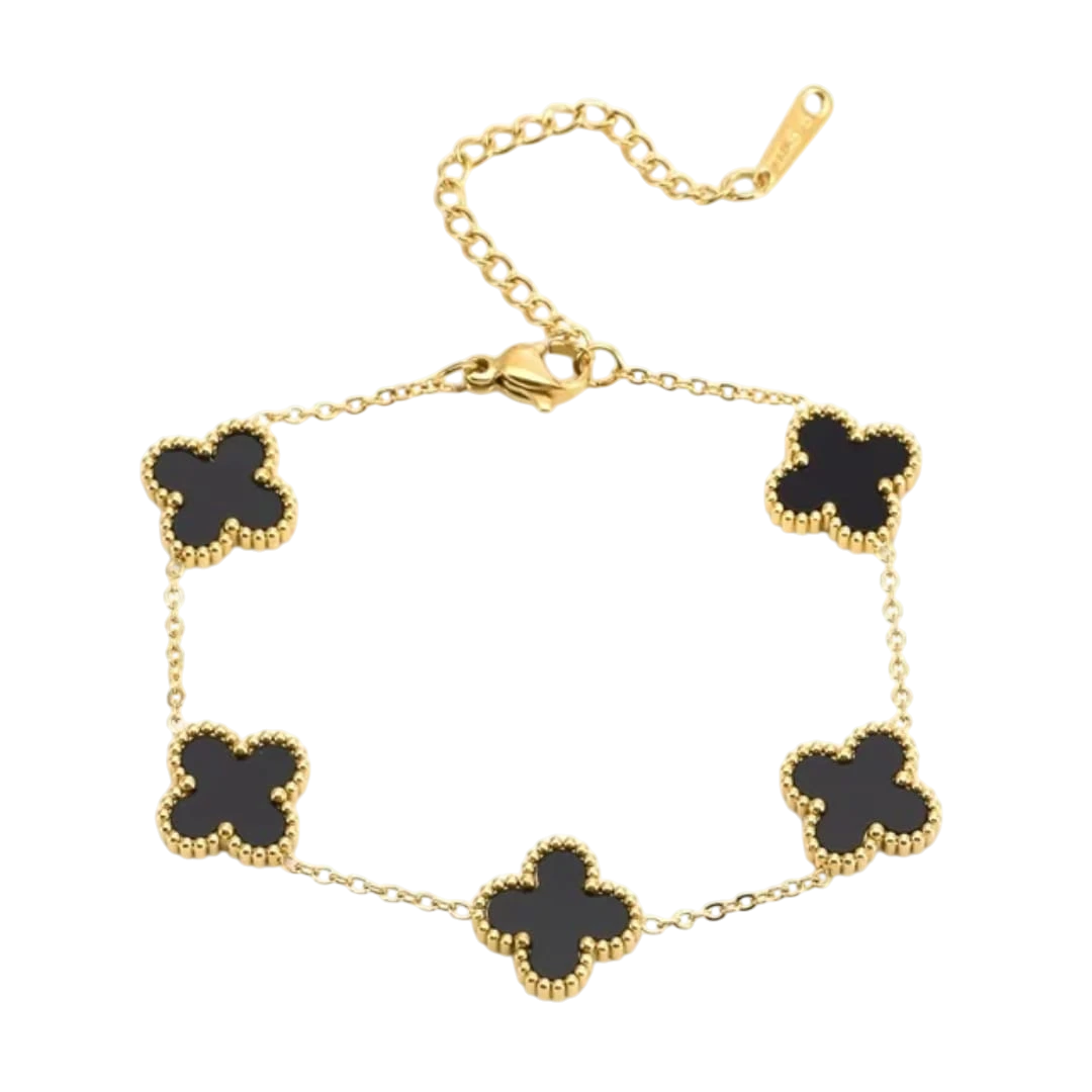 Five-Leaf Clover Gold Bracelet - Black