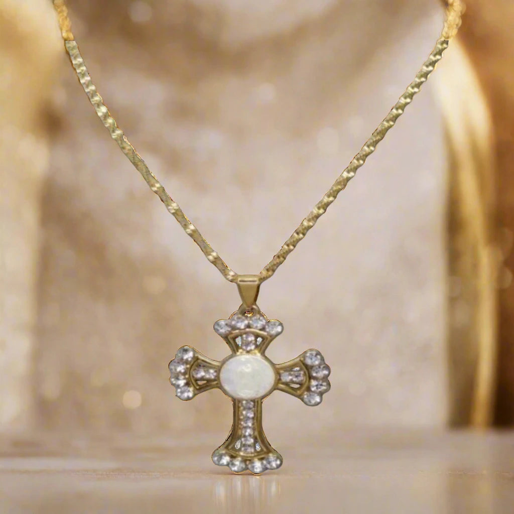 Cross And Holy Mary Gold Necklace