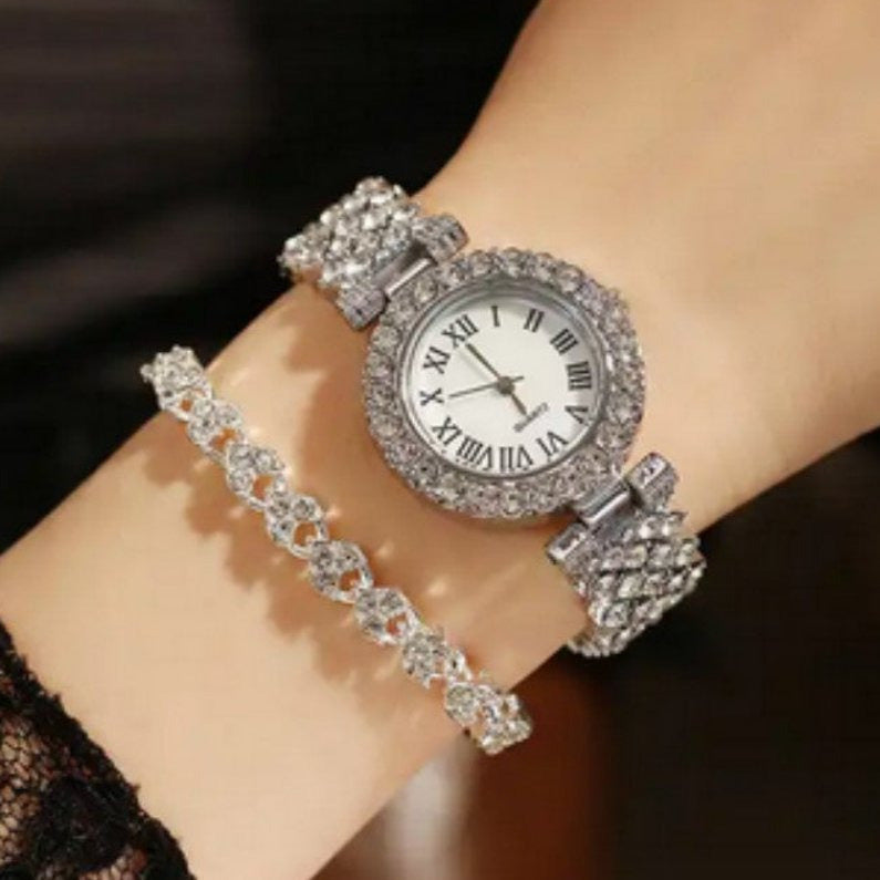 Fashion Diamond Inlaid Watch With Bracelet - 2 Colors