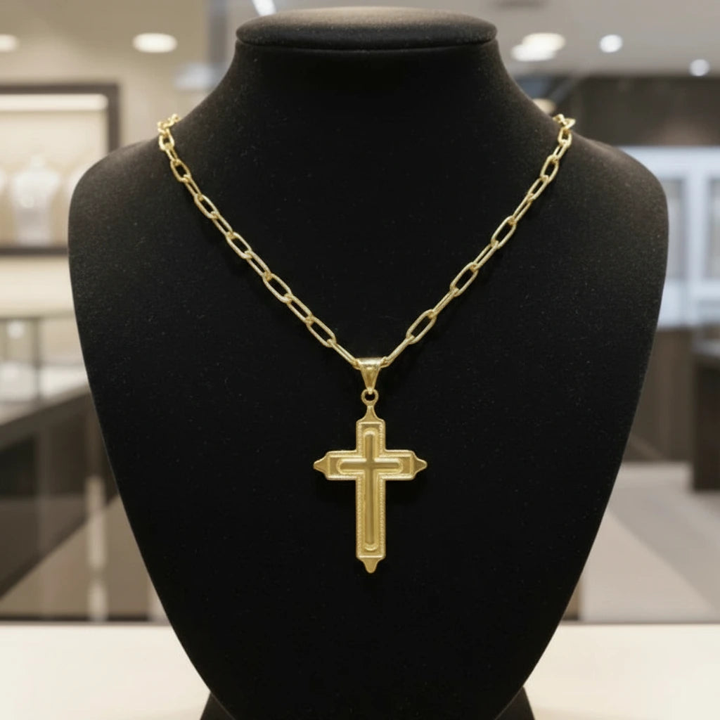 Engraved Double Cross Necklace