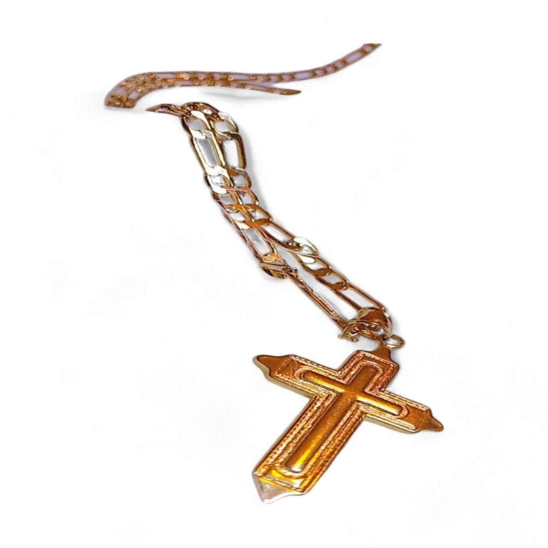 Engraved Double Cross Necklace