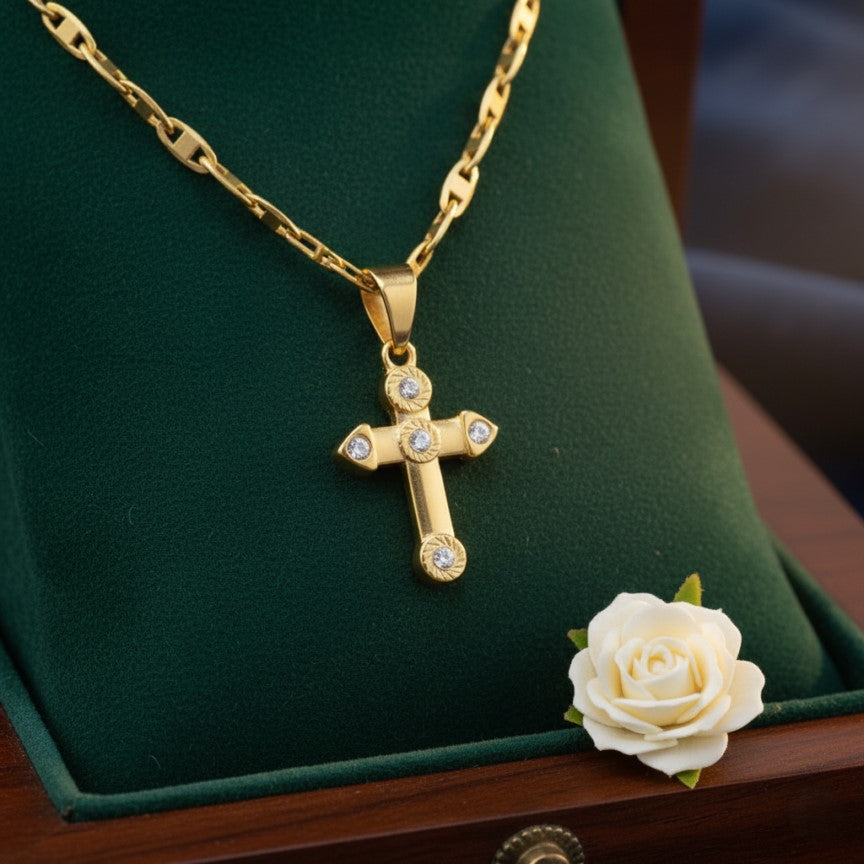 Exquisite Stones Cross Pendant Necklace