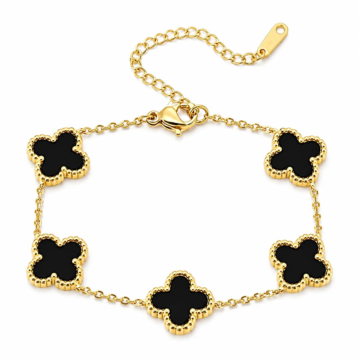 Five-Leaf Clover Gold Bracelet - Black