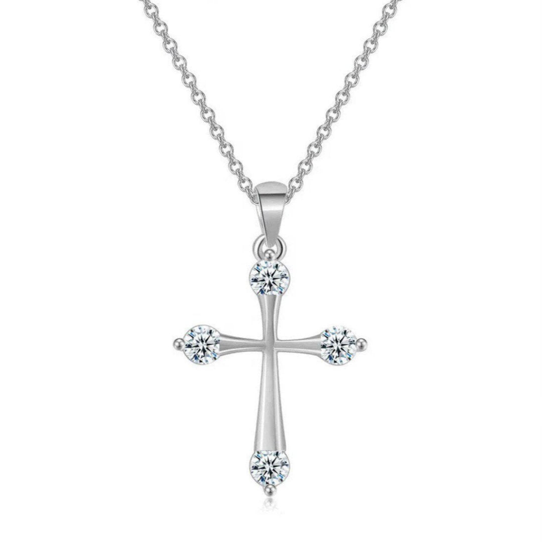 Four Sides Diamond Cross Necklace
