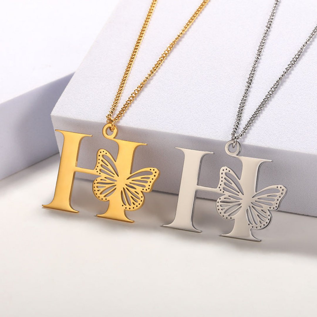 Initial Butterfly Necklace