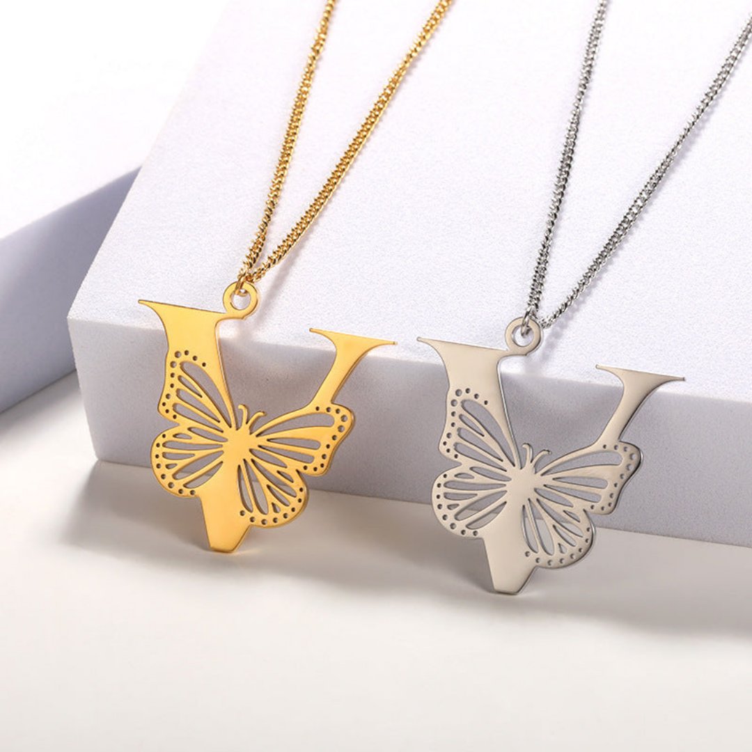 Initial Butterfly Necklace