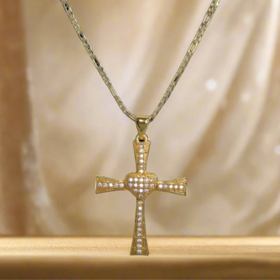 Rhinestone Heart Cross Necklace