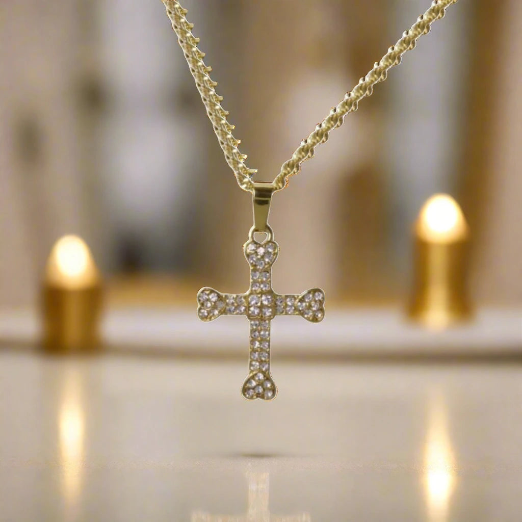 Rhinestone Bright Cross Necklace