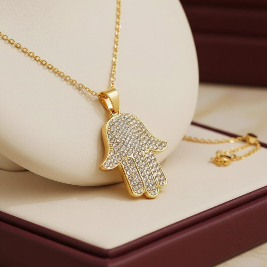 Shiny Hamsa Hand Necklace