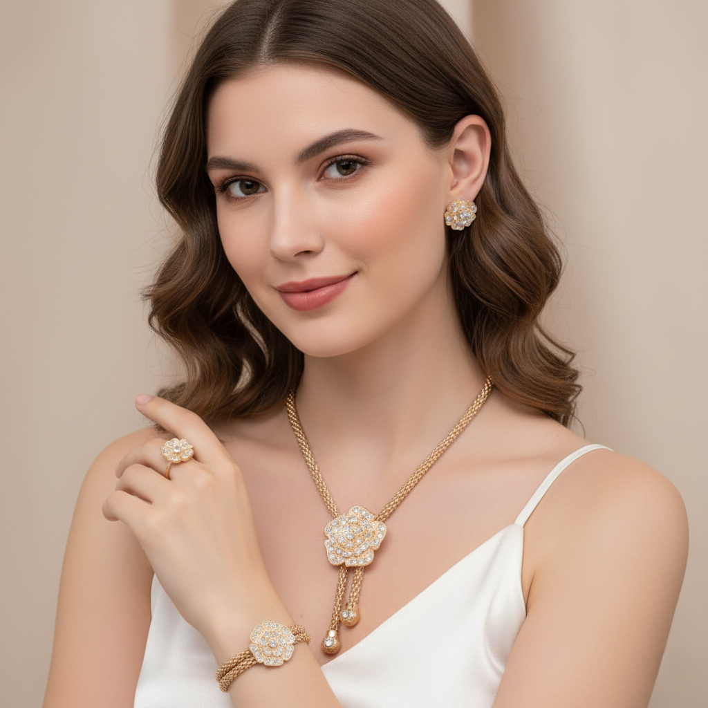 Shiny Charm Flower Jewelry Set