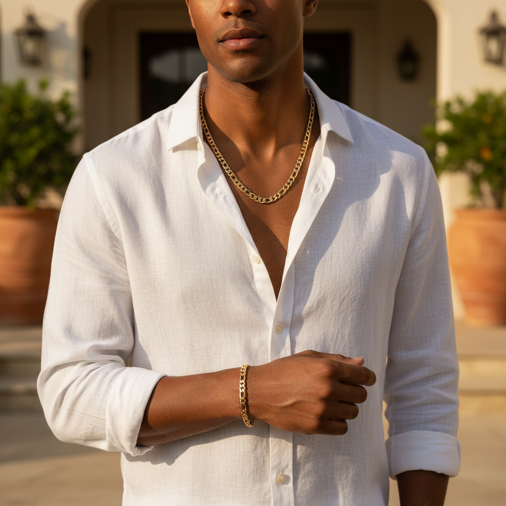 Classic Gold Link Chain Necklace & Bracelet Set
