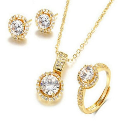 18K Gold-Plated Geometric CZ Set – Model 1