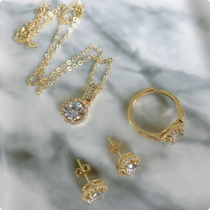18K Gold-Plated Geometric CZ Set – Model 1
