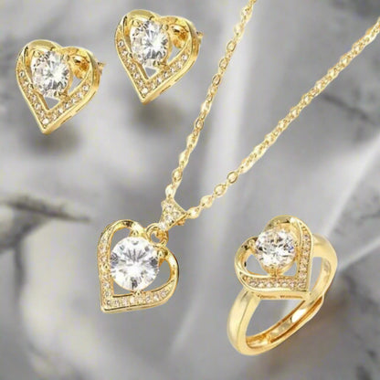 18K Gold-Plated Heart Crystal Set – Model 2