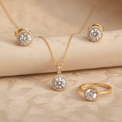 18K Gold-Plated Geometric CZ Set – Model 1