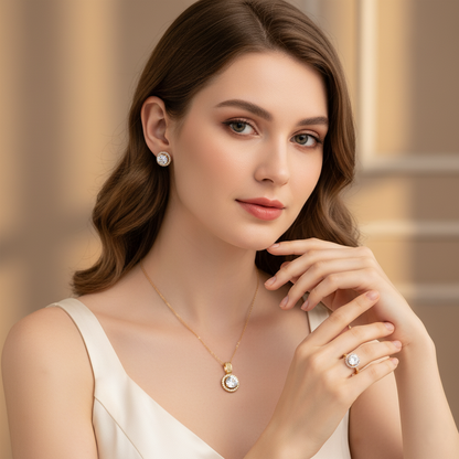 18K Gold-Plated Geometric CZ Set – Model 1