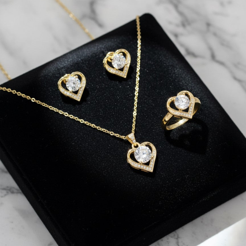 18K Gold-Plated Heart Crystal Set – Model 2