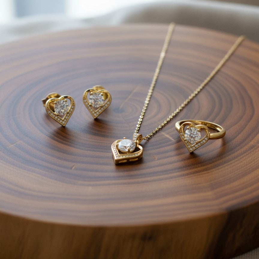 18K Gold-Plated Heart Crystal Set – Model 2