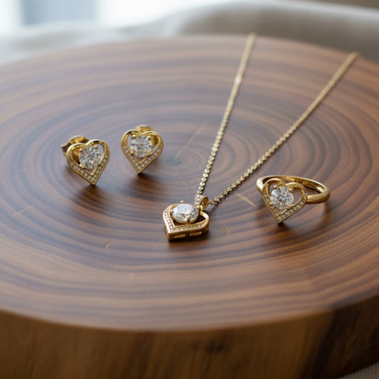 18K Gold-Plated Heart Crystal Set – Model 2