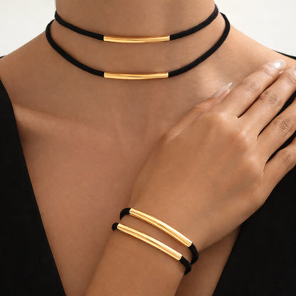 Dual-Bar Choker & Bracelet Set - Set Of 2