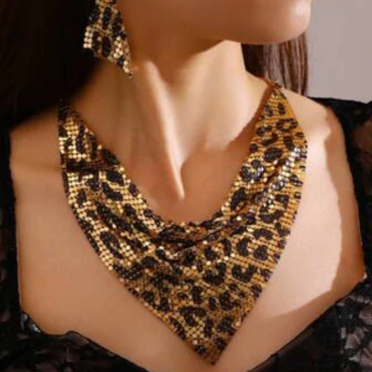 Leopard Sequin Statement Necklace - Set Of 2