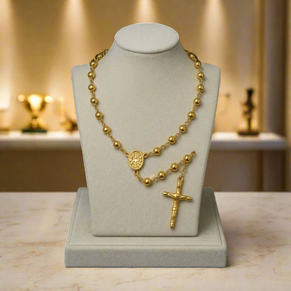 Gold Rosary Necklace with Cross Pendant