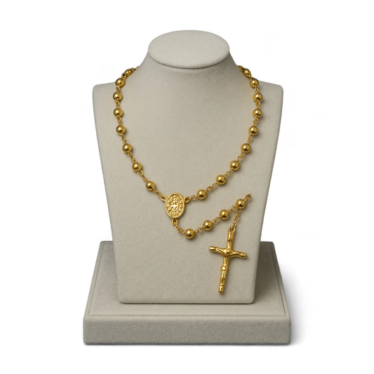 Gold Rosary Necklace with Cross Pendant