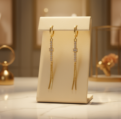 Gold Stone Tassel Drop Earrings