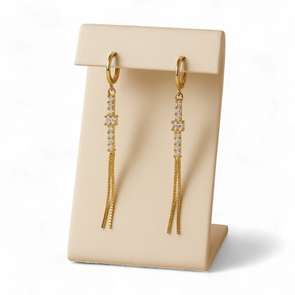Gold Stone Tassel Drop Earrings