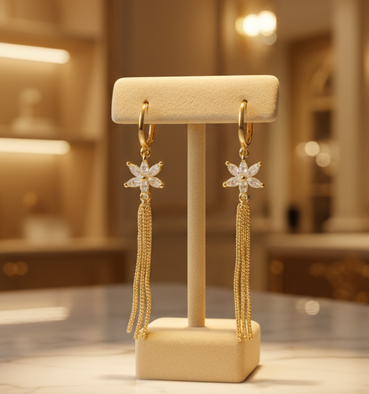 Gold Star Tassel Drop Earrings