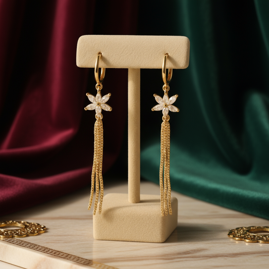 Gold Star Tassel Drop Earrings