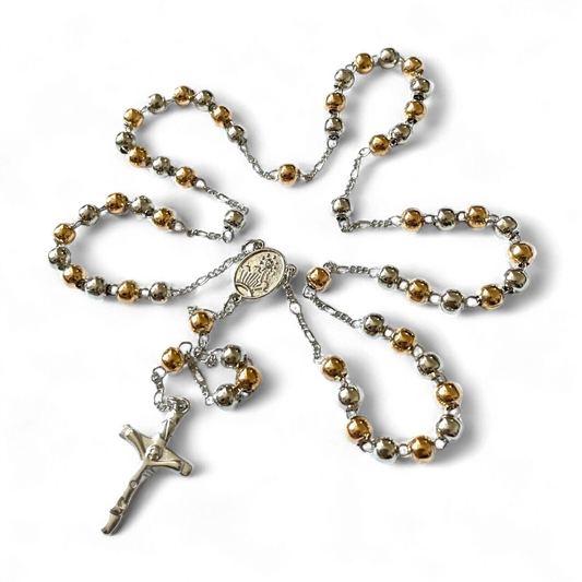 Gold And Silver Rosary Beads Necklace