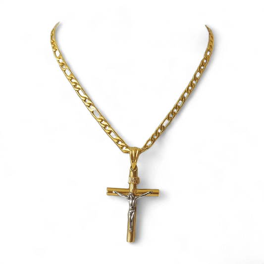 Gold And Silver Two-Tone Crucifix Necklace