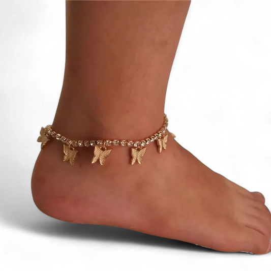 Rhinestone Crystal Butterfly Anklet