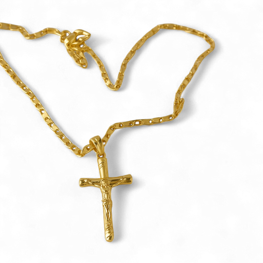 Gold Cross Necklace with Detailed Jesus Pendant