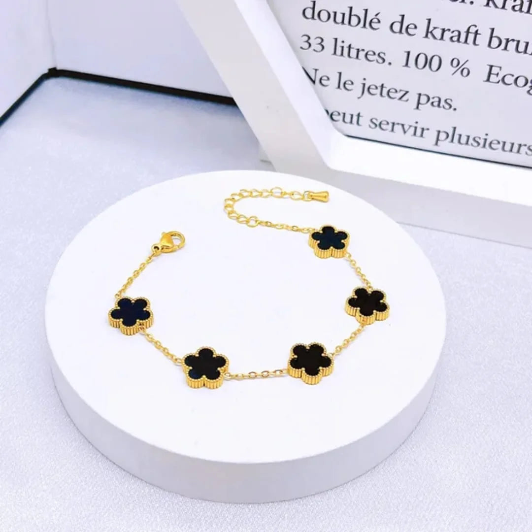 Five-Leaf Clover Gold Bracelet - Black