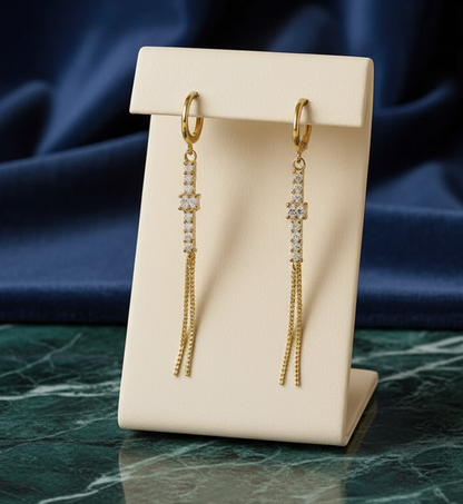 Gold Stone Tassel Drop Earrings