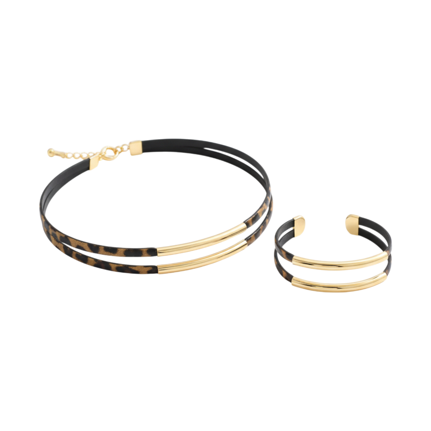 Dual-Bar Choker & Bracelet Set - Set Of 2