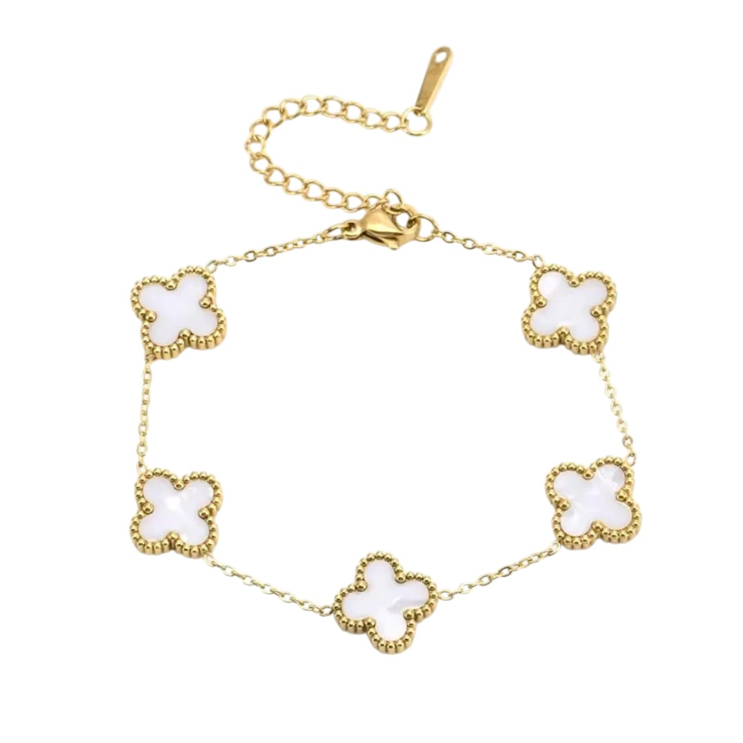 Five-Leaf Clover Gold Bracelet - White