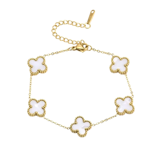 Five-Leaf Clover Gold Bracelet - White
