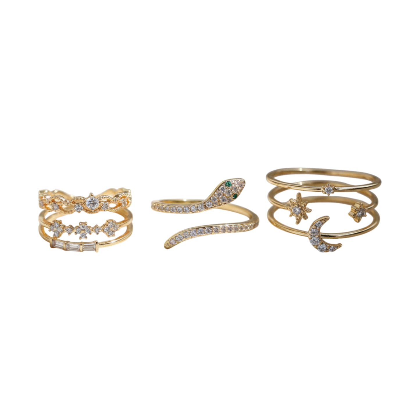 Timeless Gold Serpent Ring Set – A Mix of Unique Shapes