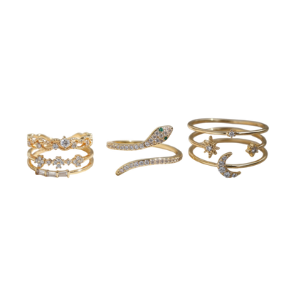 Timeless Gold Serpent Ring Set – A Mix of Unique Shapes