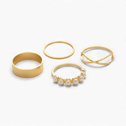 Classic Pearl & Gold Ring Set