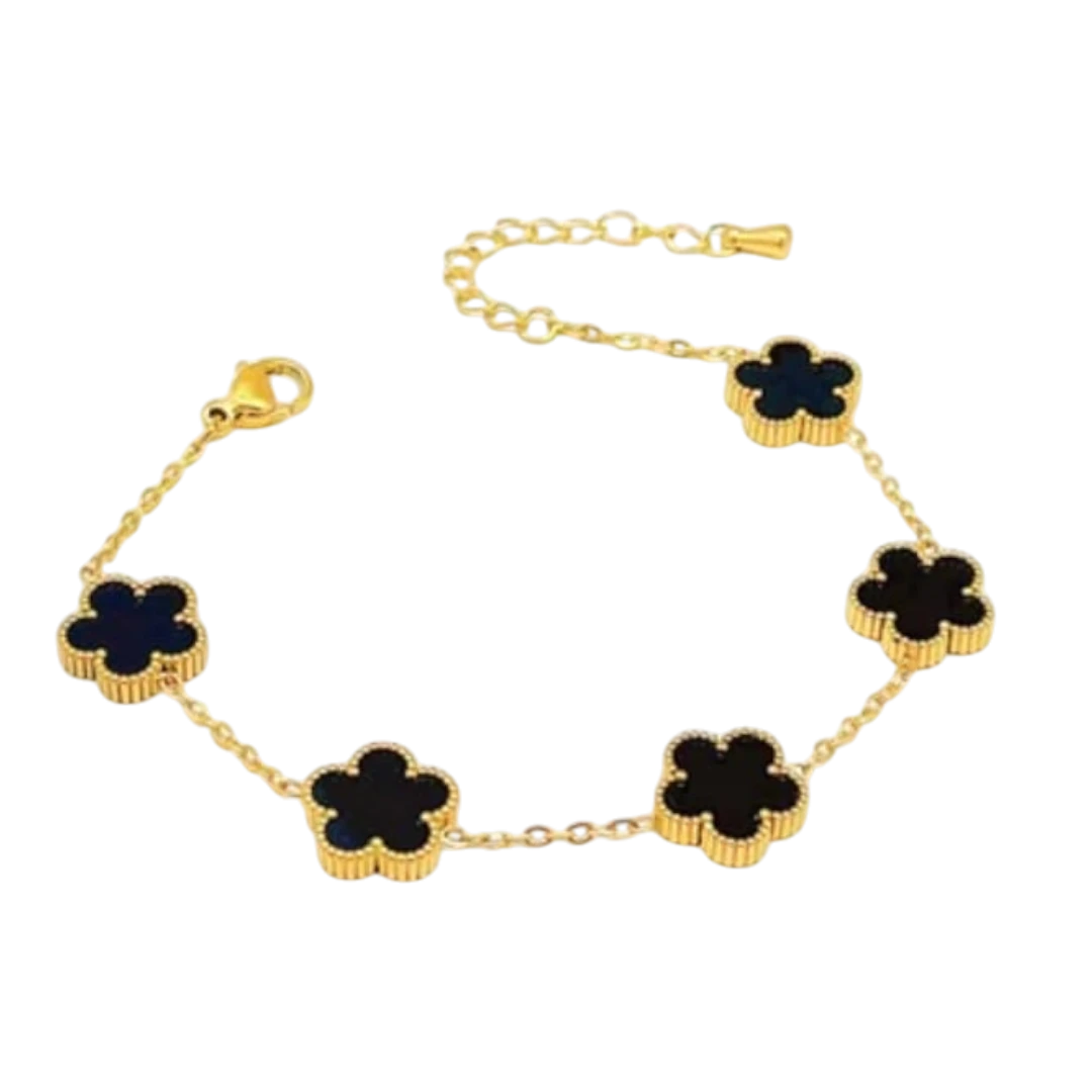 Five-Leaf Clover Gold Bracelet - Black
