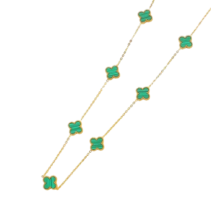 Dainty Gold Clover Pendant Necklace - Green