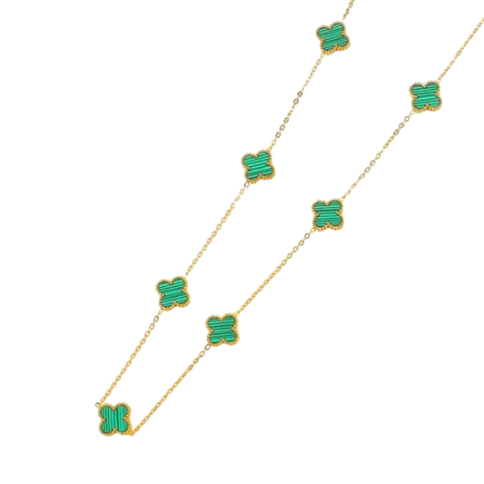 Dainty Gold Clover Pendant Necklace - Green